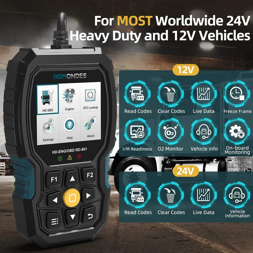 RD801 Truck Scanner Diagnostic Truck Romondes Heavy Code OBD2 Tool Reader Diesel Scanner Duty