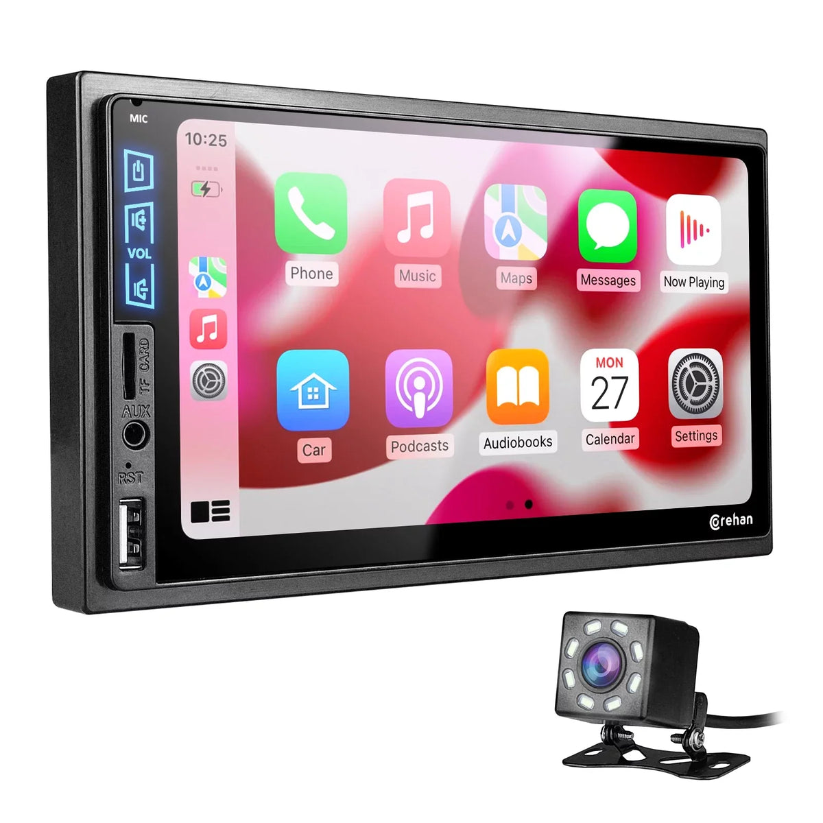 IPS Inch Complimentary Bluetooth with Screen Compatiable Din Mirror Car Double Multimedia Player Camera Auto, Stereo Corehan 7 Radio Android Backup with Carplay, Touch Link - Car
