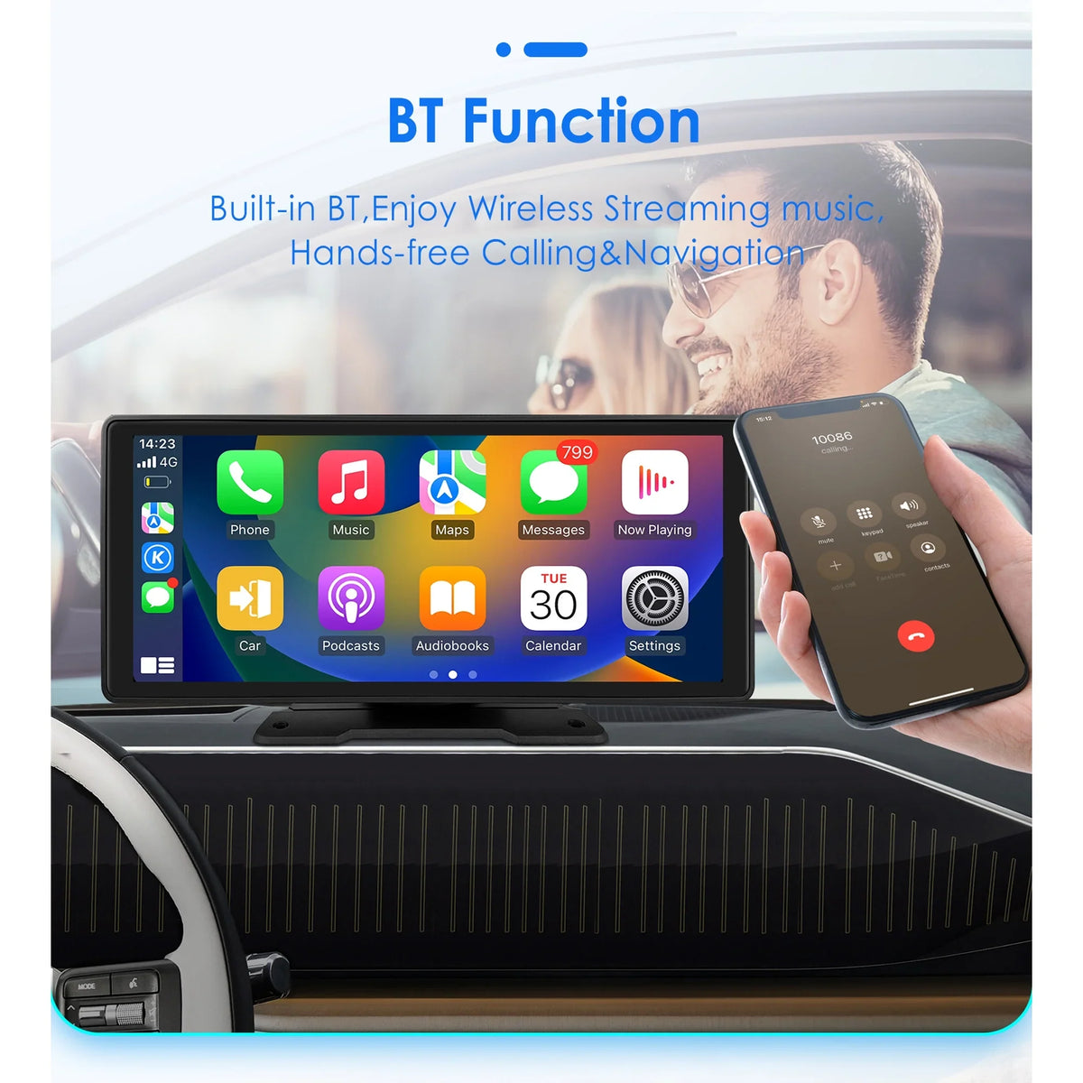 Android 360° Adjustable Head Carplay Mirror Auto Stereo 10.26" Touchscreen Car Navigation FM Radio Unit GPS Player Link Bluetooth