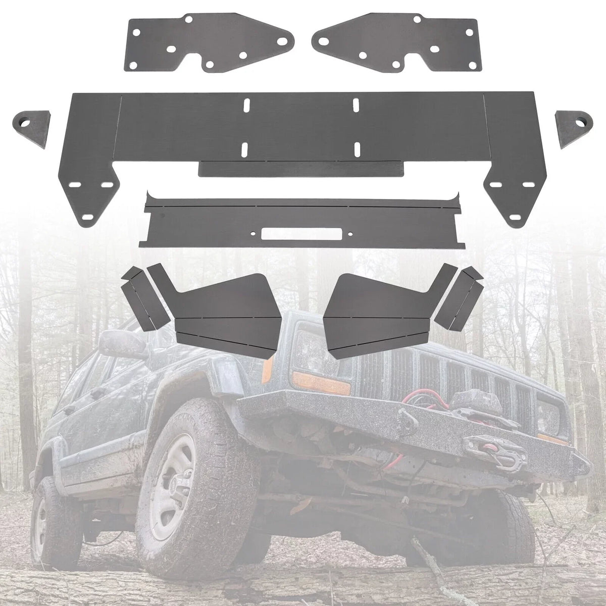 Mount KOJEM Plate Front Cherokee for DIY Winch Bare Jeep 1984-2001 Kit Metal XJ Bumper