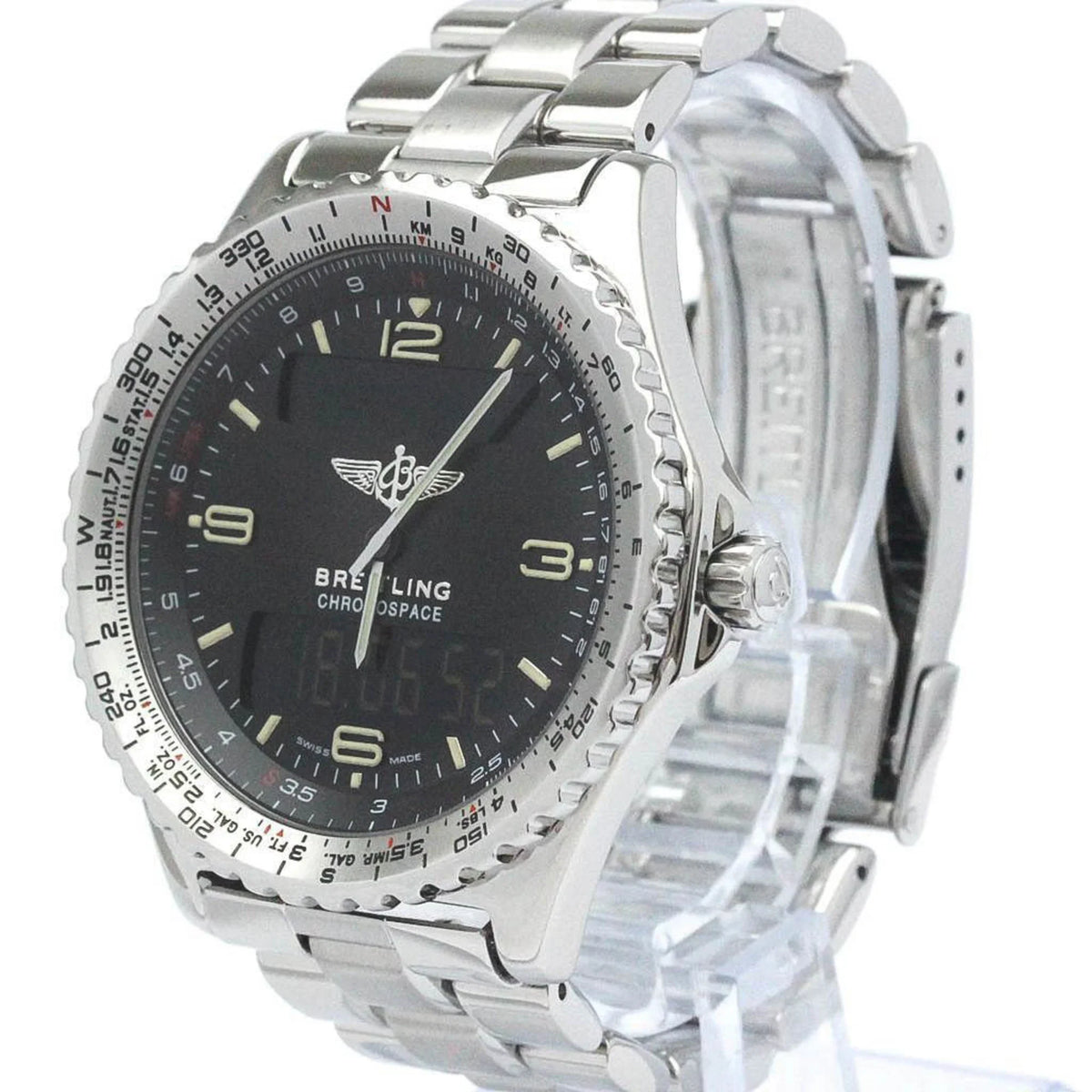 Quartz (Good) BREITLING Pre-Owned Steel BF563779 Polished Chronospace Watch A56012.1 Mens