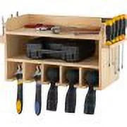 Tool Mount Slots, Wood Organizer, Polished Storage, Wall 2-Shelf Drill 5 Drill