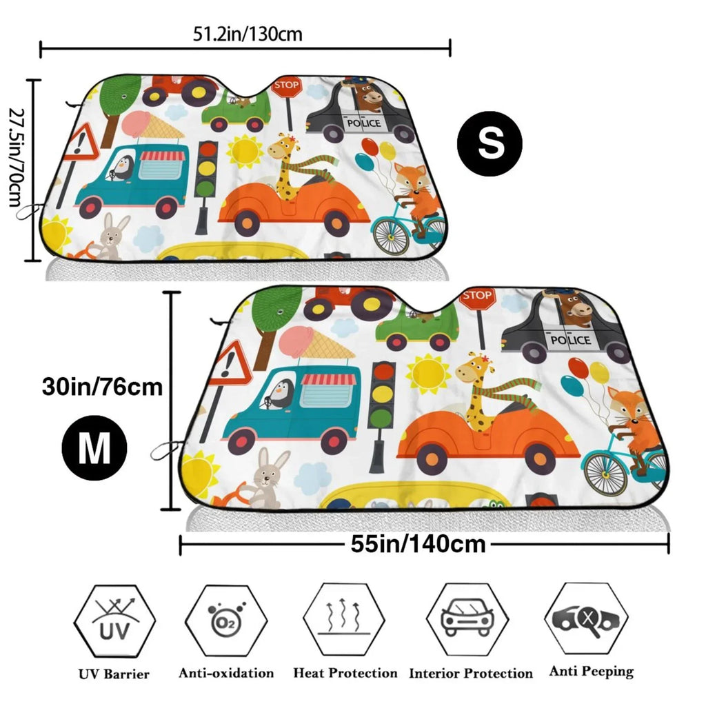 Small For Front Rays Portected Car Accessories- Window Balery Transports Truck Sun Cover Uv Shade, Interior ,Automotive Windshield Sunshade Suv Pickup Car With Animals Blocks