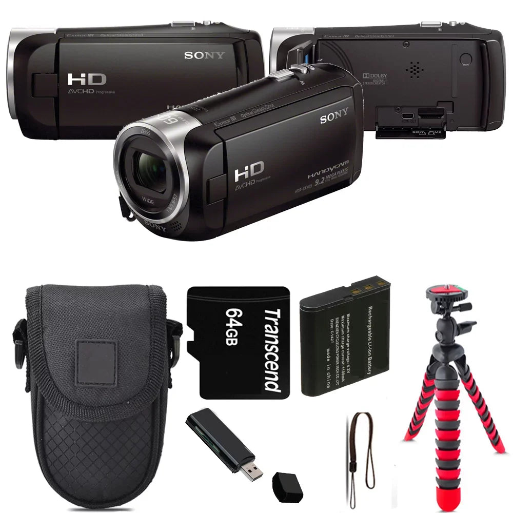 Case + HD Handycam HDR-CX405 64GB Tripod Kit + -