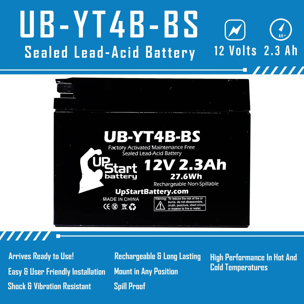 Activated, SR400 Replacement UB-YT4B-BS Free, 2004 Maintenance 12V, Yamaha 400CC Battery 2.3Ah, UpStart 3-Pack - Battery for Motorcycle Factory