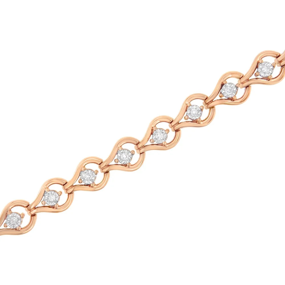 Diamond Bracelet .925 1/3 (I-J, Sterling I3-Promo) Link Rose Miracle-Set Carat Gold TDW Plated Silver