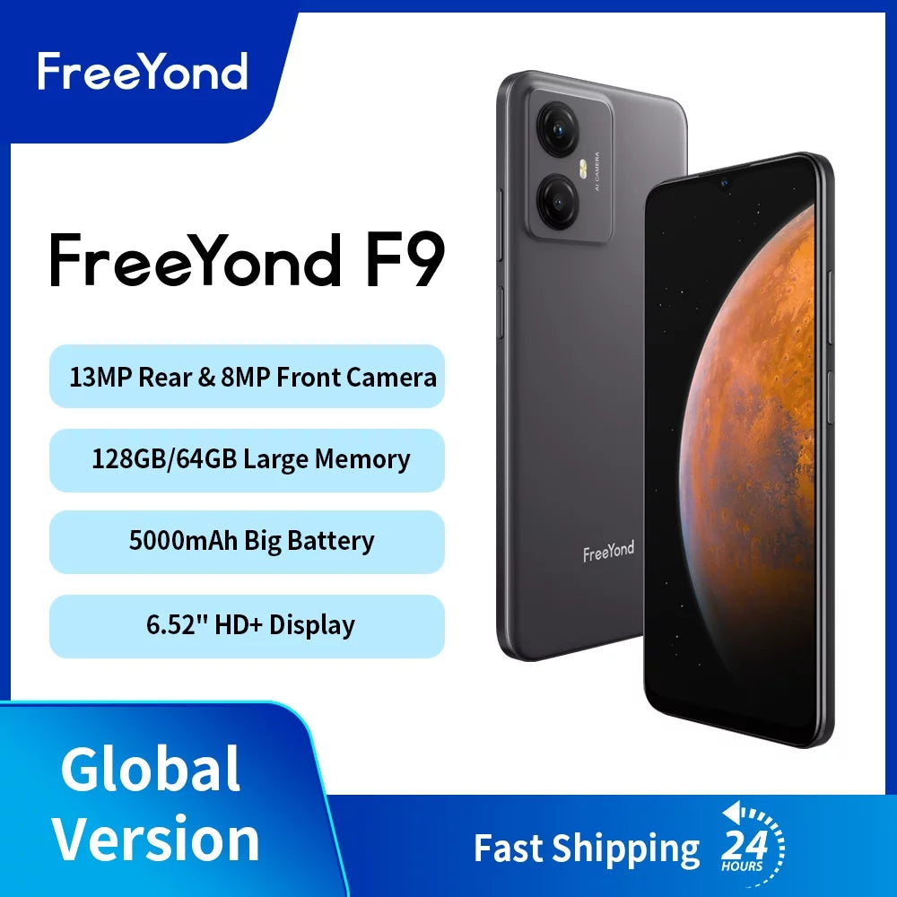 F9 FreeYond Battery Sim, MAh, Display 13+8MP Dual Macro HD+6.52" With 64GB/128GB Camera Dual Smartphone, Real Rom, 5000 2MP