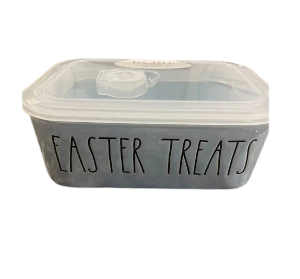 and Rae LL Black TREATS Lid Bowl Kitchen Vent with Leftovers Dunn EASTER Blue Letters Rectangle Easter Ceramic