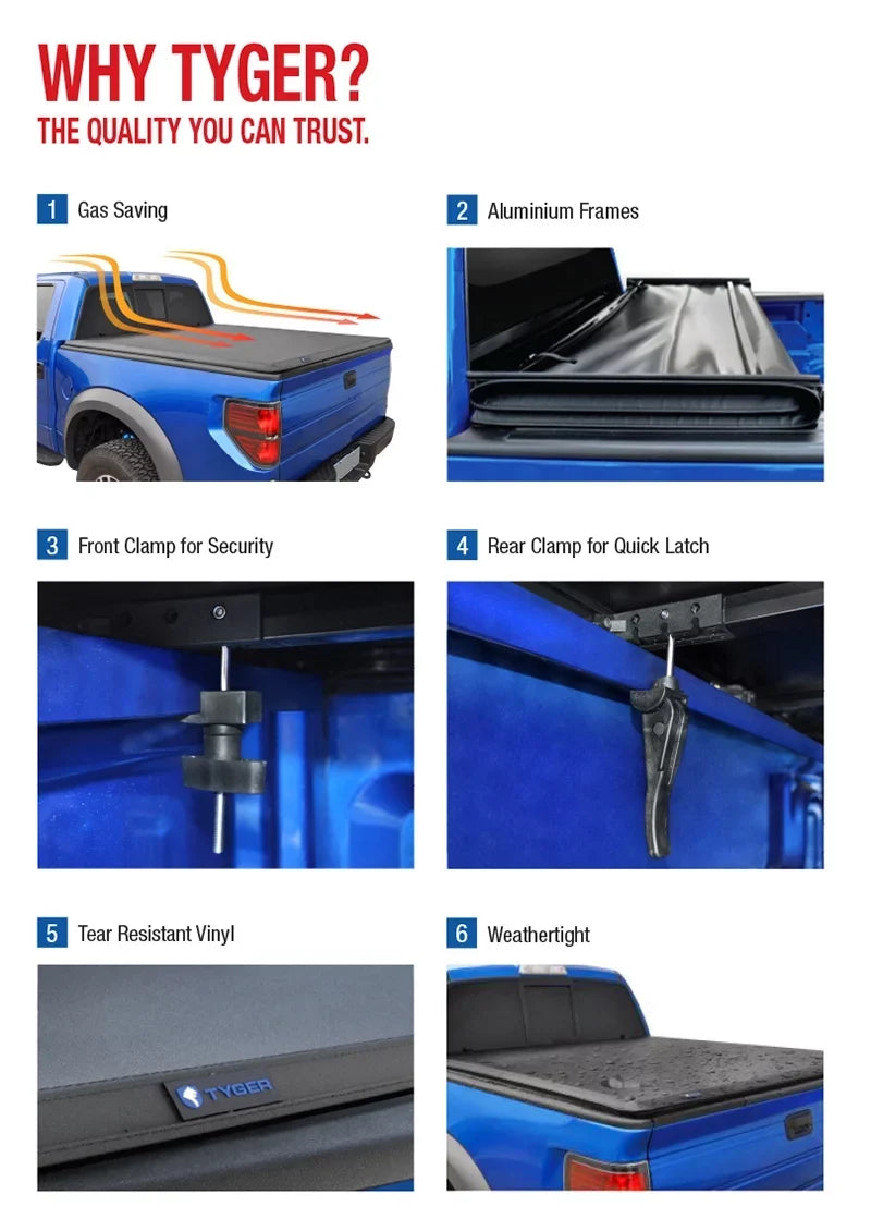w/o 09-14 (66 For (NOT Stepside) Tri-Fold Series) Fit TG-BC3F1019 Track 5.5 2011 Tonneau Truck Cover Trifold inch) F-150 Utility feet 2010 2012 2013 (NOT Cover Pickup Raptor TYGER Bed Cargo Tonno
