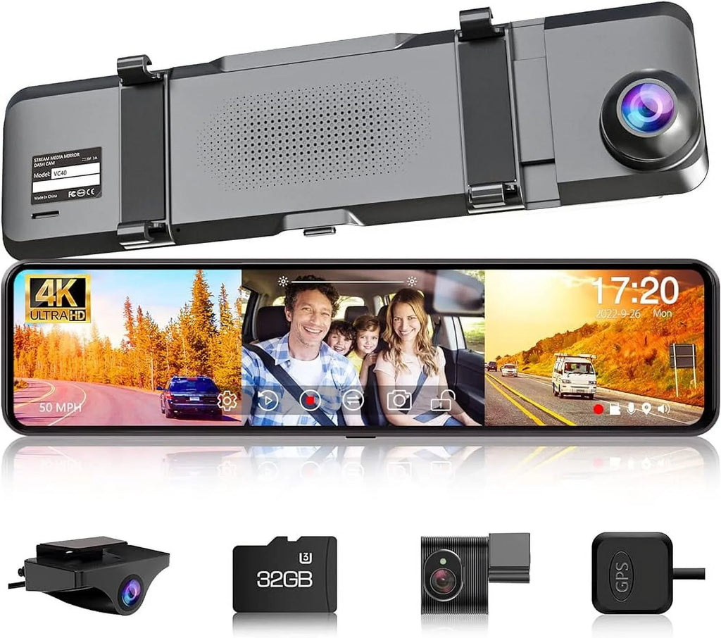Cam Camera Card G-Sensor Screen Touch Night Channels Parking 4K for Vision Car VVCAR Dash Rear Mirror 3 32GB Monitor 11" GPS View