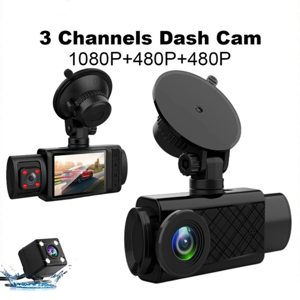 Cam Driving Video Front Camera Car HD Triple 2\\\" Dash DVR Recorder Lens Rear And