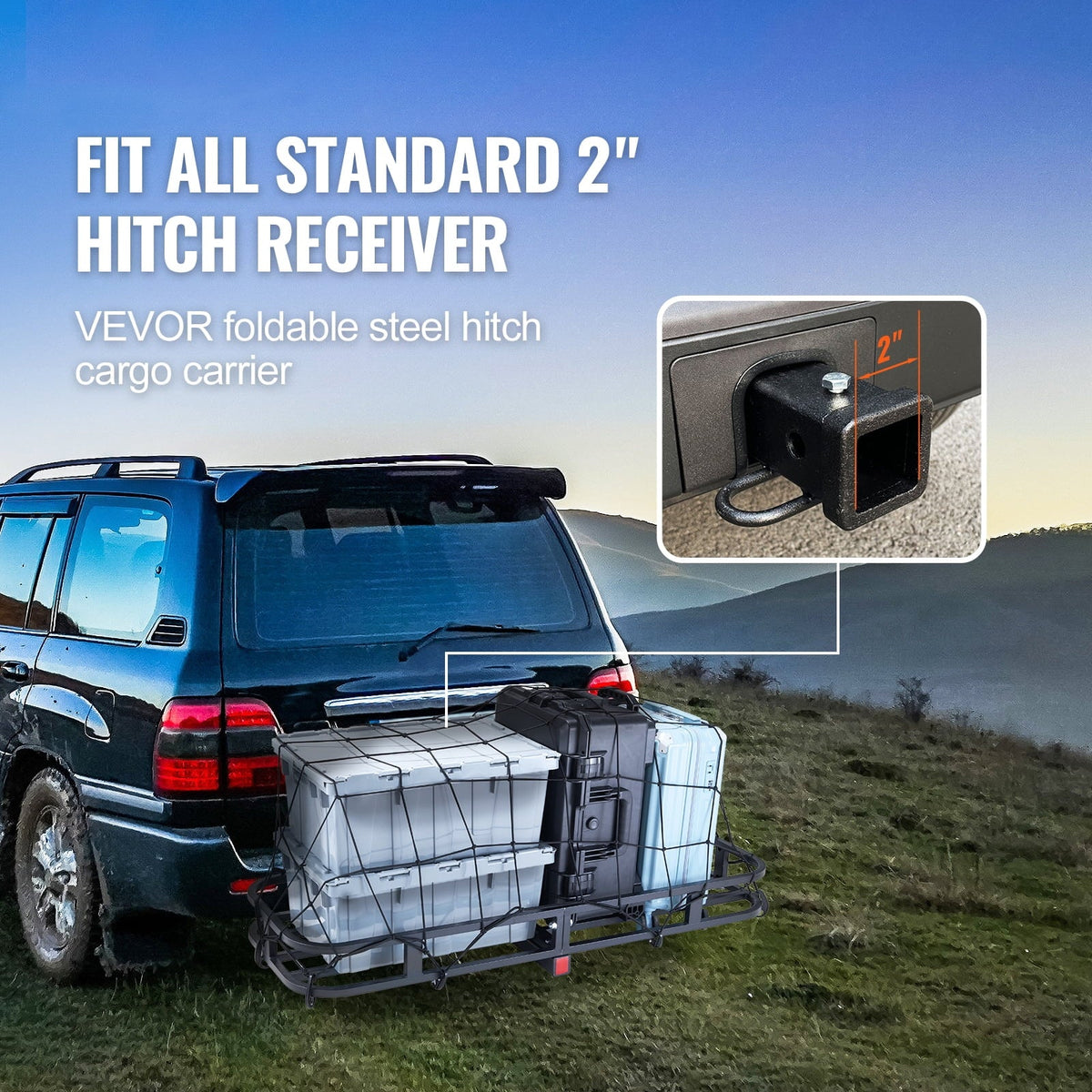 Cargo Fits Cargo Mount Net 53x19x5 2" Hitch 500lb in SKYSHALO Carrier & Receiver