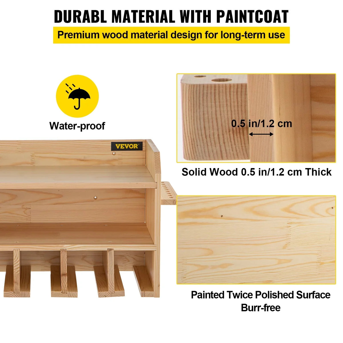 Tool Mount Slots, Wood Organizer, Polished Storage, Wall 2-Shelf Drill 5 Drill