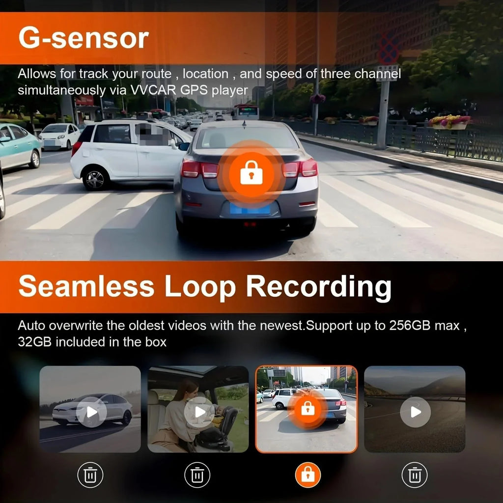 Cam Camera Card G-Sensor Screen Touch Night Channels Parking 4K for Vision Car VVCAR Dash Rear Mirror 3 32GB Monitor 11" GPS View