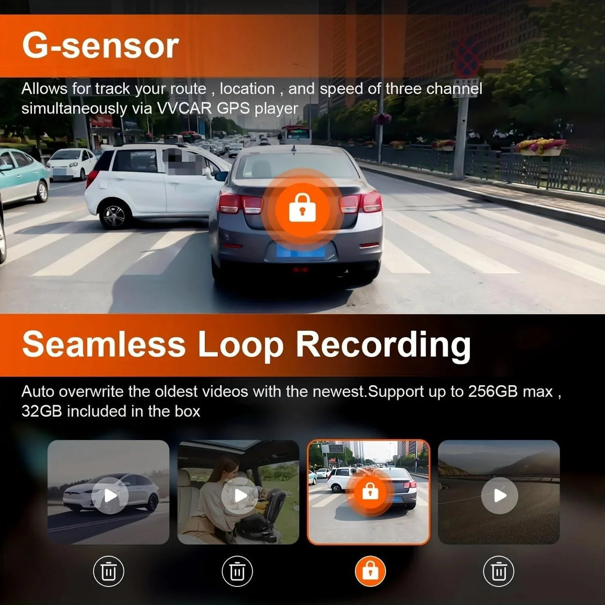 Cam Camera Card G-Sensor Screen Touch Night Channels Parking 4K for Vision Car VVCAR Dash Rear Mirror 3 32GB Monitor 11" GPS View