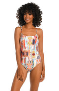 One 6 La Women's Multi//Desert Piece Mio Swimsuit, Dream, Blanca