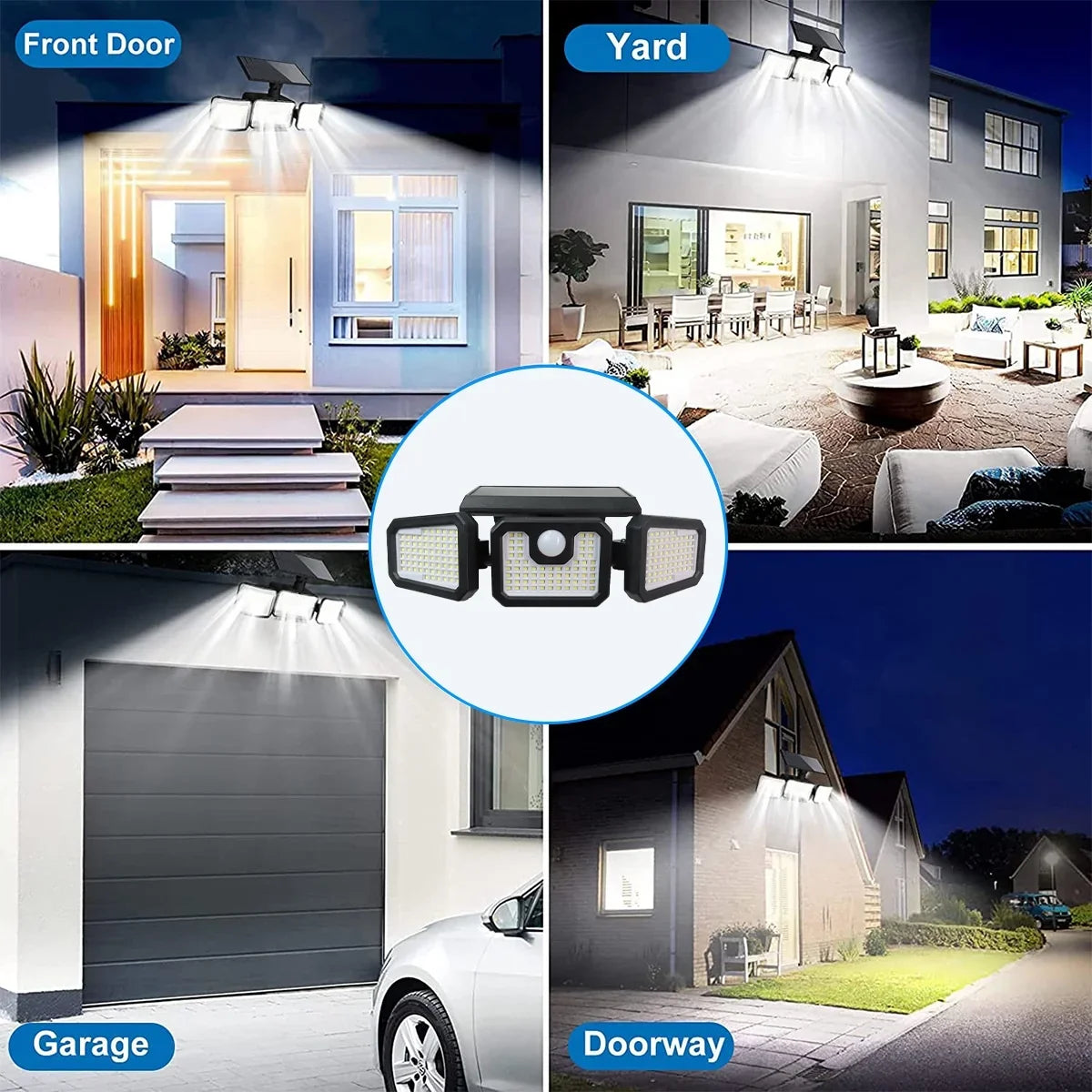 Lights Yard Security Sensor Heads (2 Garage with Outside Control Lights for Remote - 210LED Lights 2500LM - exterior 3 Solar Packs) Waterproof Motion Yyton Flood