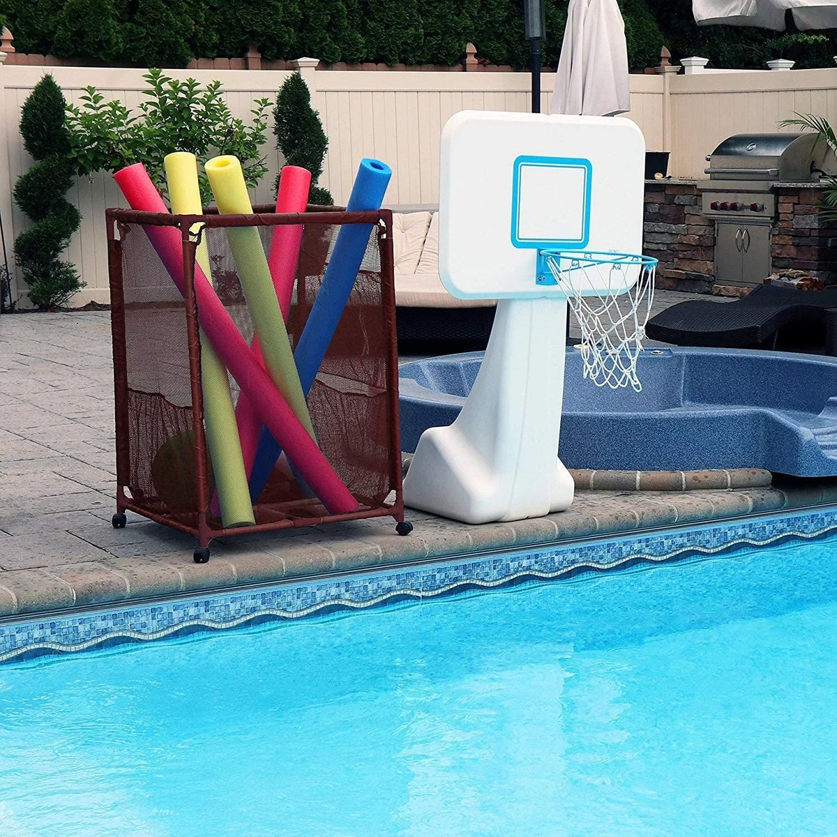 Balls, Essentially x H), and Holder, 28" W Organizer Mesh Rolling x Floats 563009 Yours L Brown design Large, Toys, Pool Equipment Height, Noodles Kids 25" Bin, (43" Storage