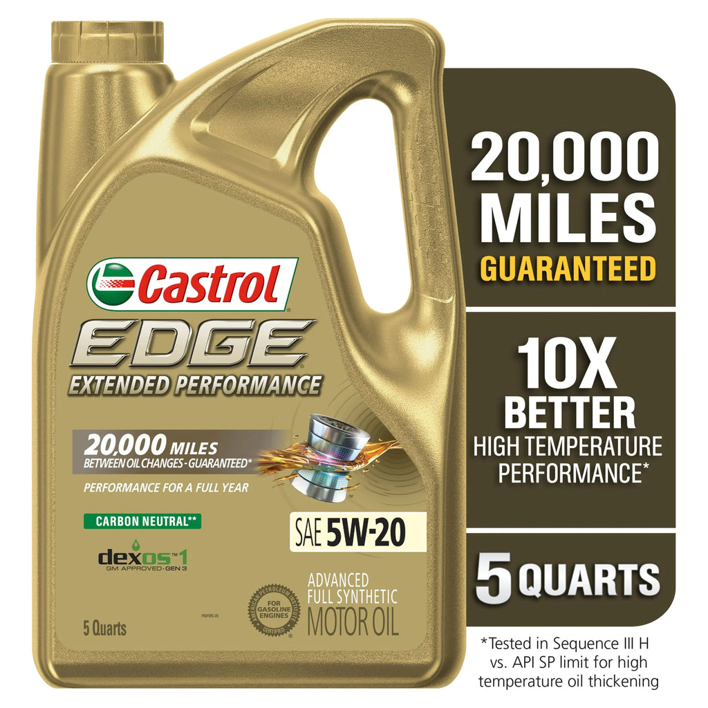 5W-20 Synthetic Advanced 5 Motor Oil, Quarts Performance Castrol Full Extended EDGE