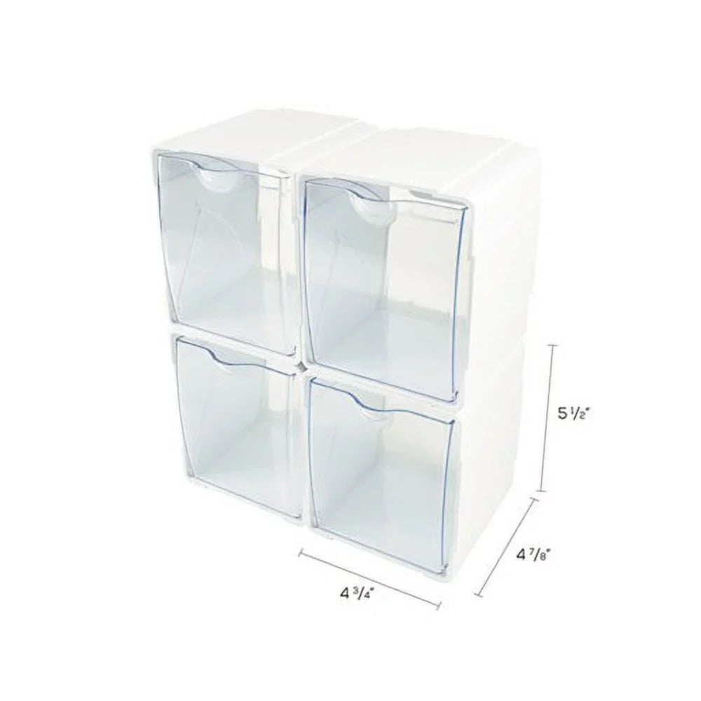 4 4-Bin Interlocking x Tilt 5 1/2, 7/8 Organizer 5/8 Bin x 4 White/Clear