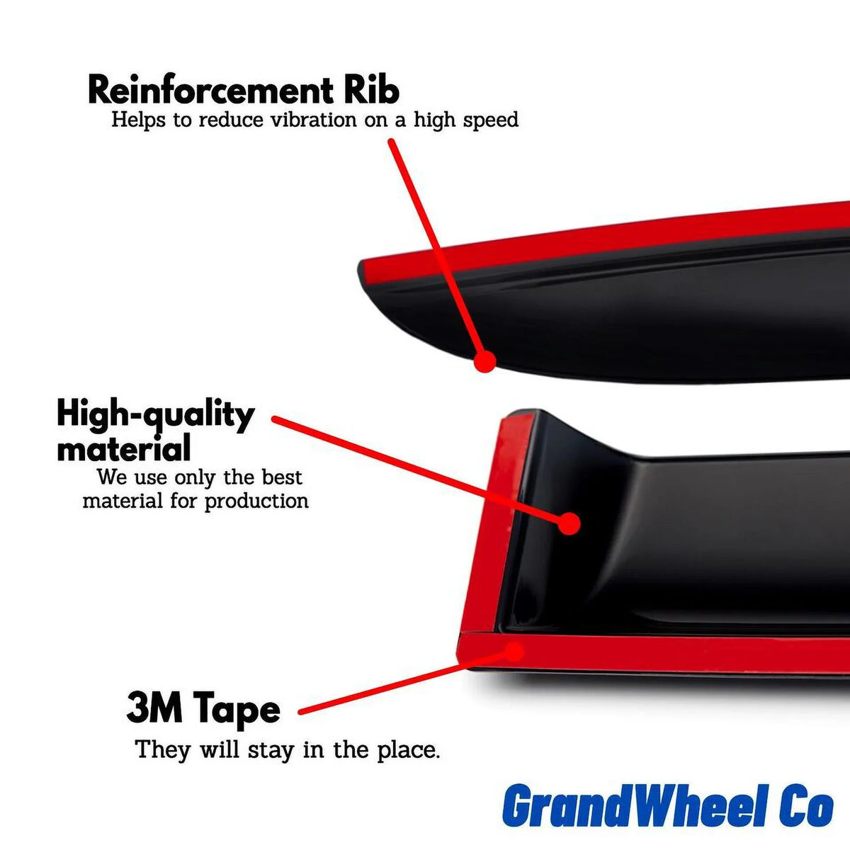 Deflectors Compatible Tape-On Co Smoke GW0389 with Window Outlander 4pcs. Mitsubishi Tinted Visor Guards GrandWheel Vent - Rain 2014-2021 Side