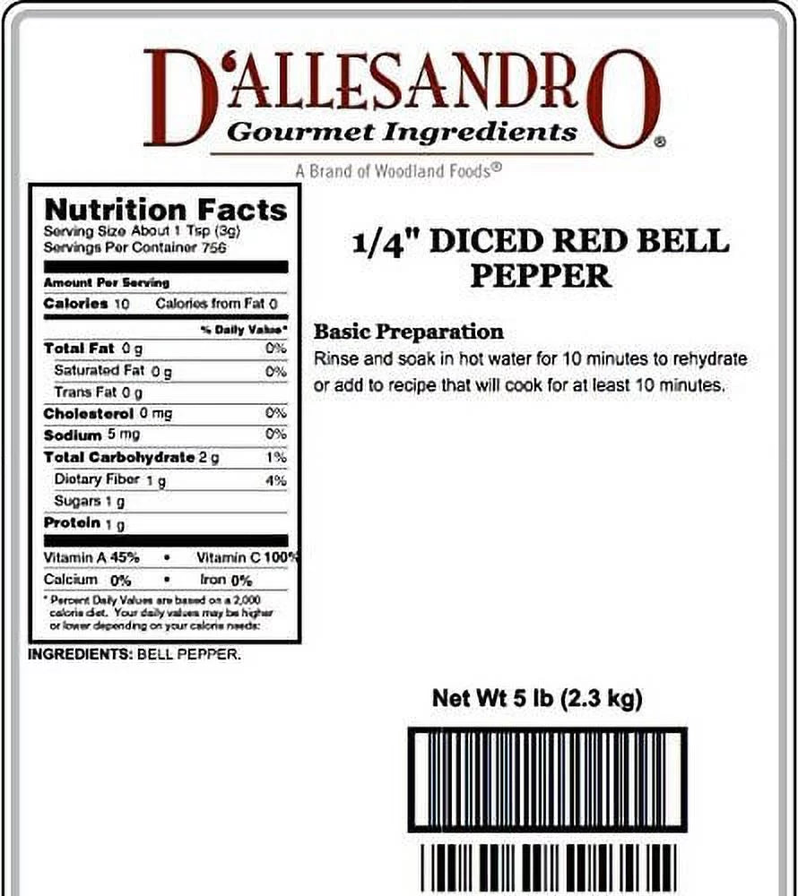 Lb Red Bell Diced Pepper, Bag 5 1/4"