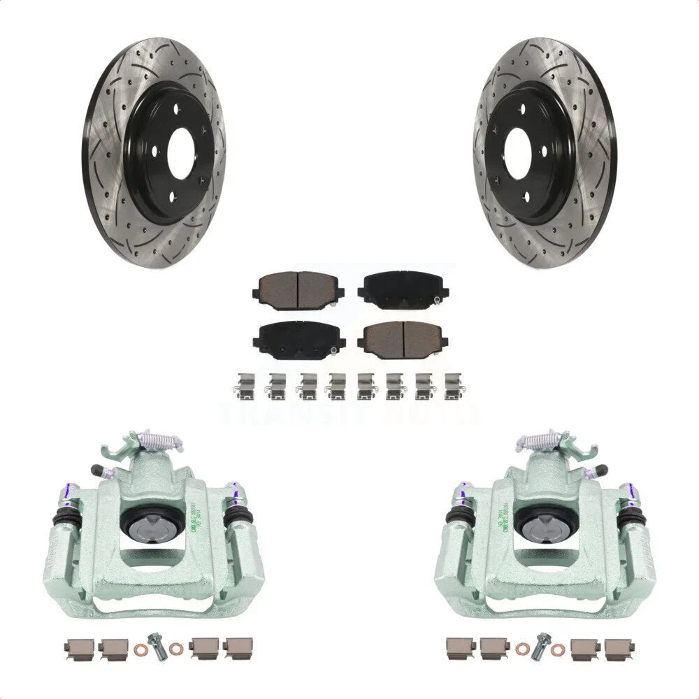 Caliper Ram Dual Rear C/V Auto 2012 Piston Kit Pads For Transit And Disc Ceramic Coated Front Brake Slotted KCD-100629C Drilled Rotors With