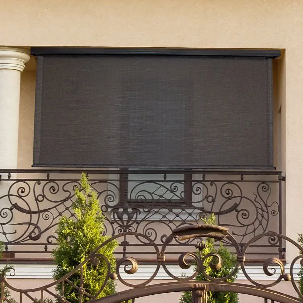 Fabrics Sun exterior Patio Shade Motorized Wide PVC (Dark 10ft Brown) Keystone
