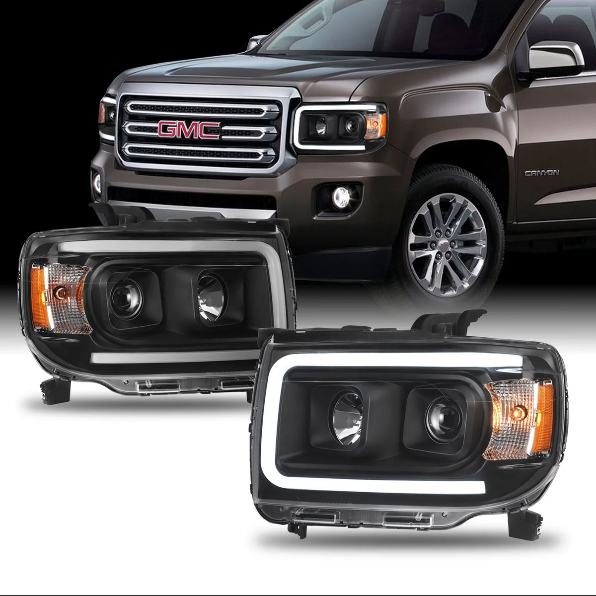 Headlights Bar - Light LED Projector Black Canyon For DRL 2015-2022 - AKKON Pair GMC Housing