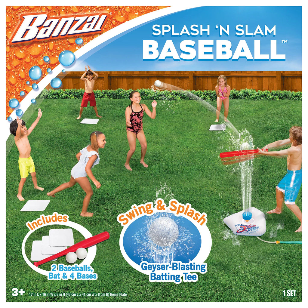 Sports Splash - + Ages Bat Sprinkler Kids Slam Plate & - Batting Home & Bases, liquid Practice, Game 2 Balls Banzai 3 Tee Plastic + Includes , Baseball Backyard & Plastic