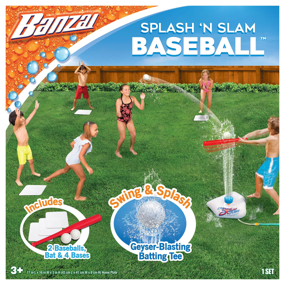 Sports Splash - + Ages Bat Sprinkler Kids Slam Plate & - Batting Home & Bases, liquid Practice, Game 2 Balls Banzai 3 Tee Plastic + Includes , Baseball Backyard & Plastic