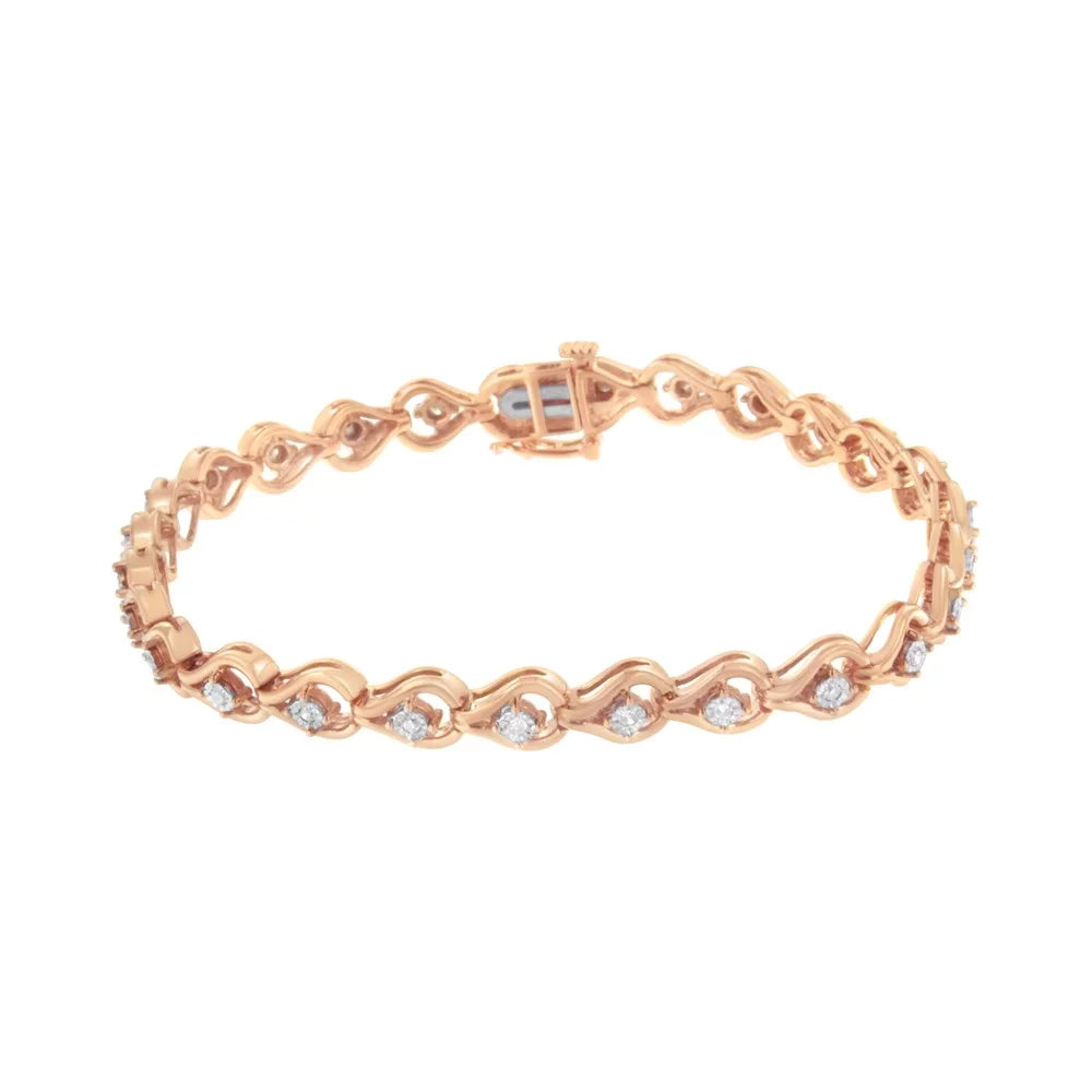Diamond Bracelet .925 1/3 (I-J, Sterling I3-Promo) Link Rose Miracle-Set Carat Gold TDW Plated Silver