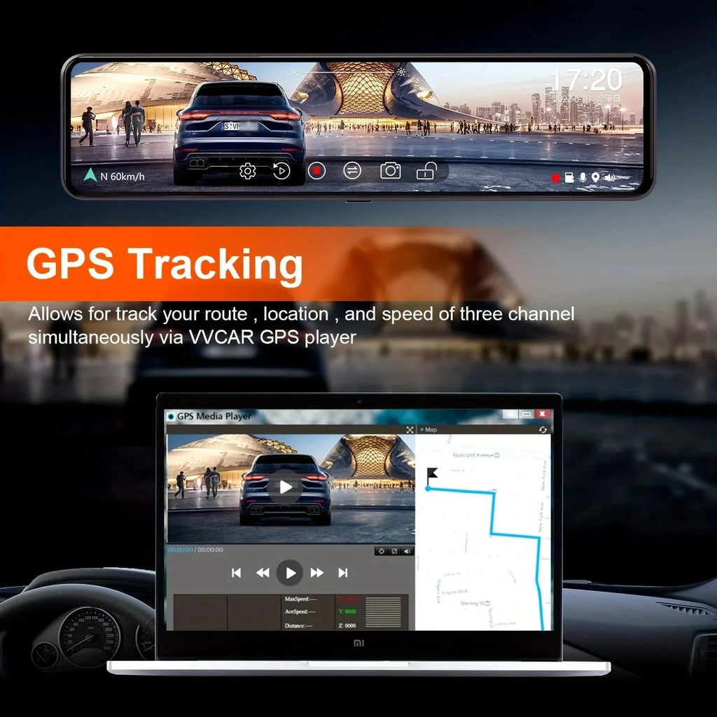 Cam Camera Card G-Sensor Screen Touch Night Channels Parking 4K for Vision Car VVCAR Dash Rear Mirror 3 32GB Monitor 11" GPS View