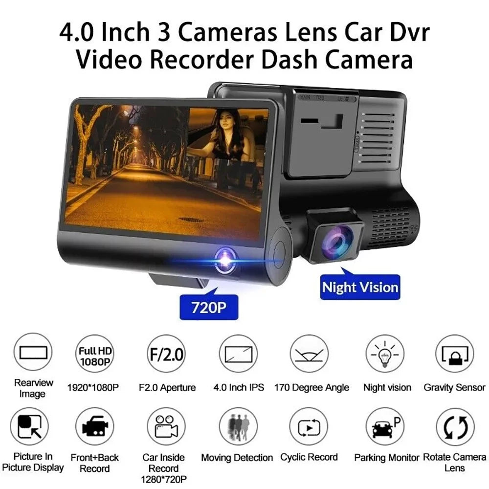 1080P Car 170° with and 4" FHD Rear Dual Lens Dashboard, Camera Recorder Camera NIFFPD G-Sensor Front DVR