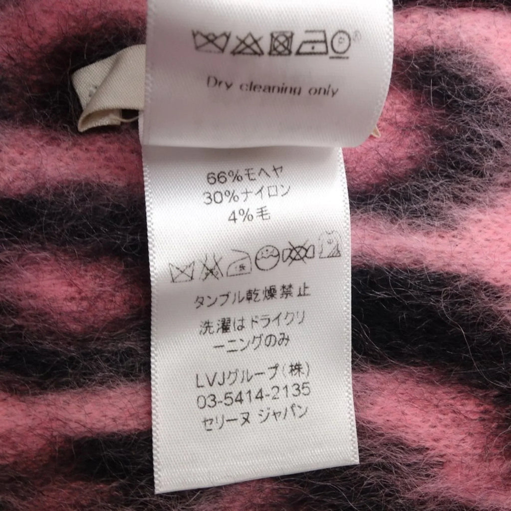 CELINE Pink x Black Leopard 180357 Nylon (Good) Shawl Pre-Owned Mohair Print Scarf