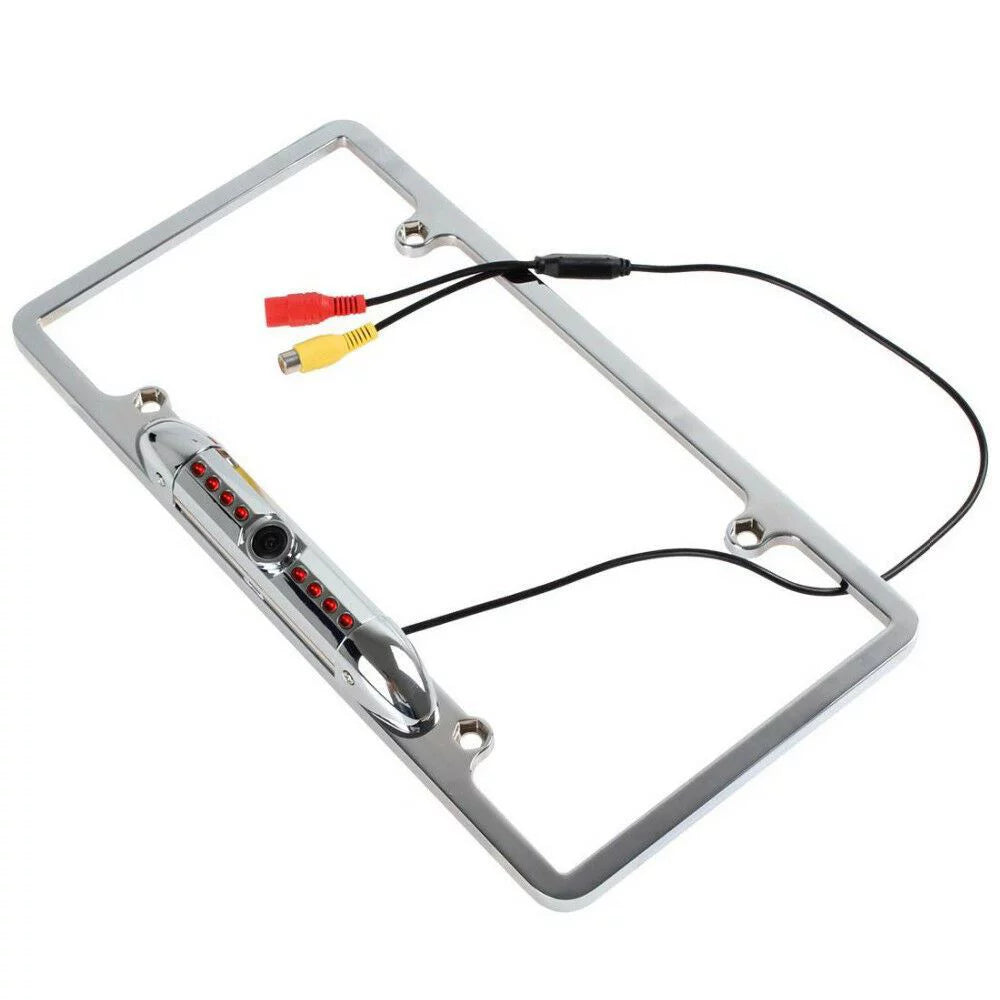 Camera CMOS Chrome IR Vision Frame US 8 Night License Backup View Car Rear Plate