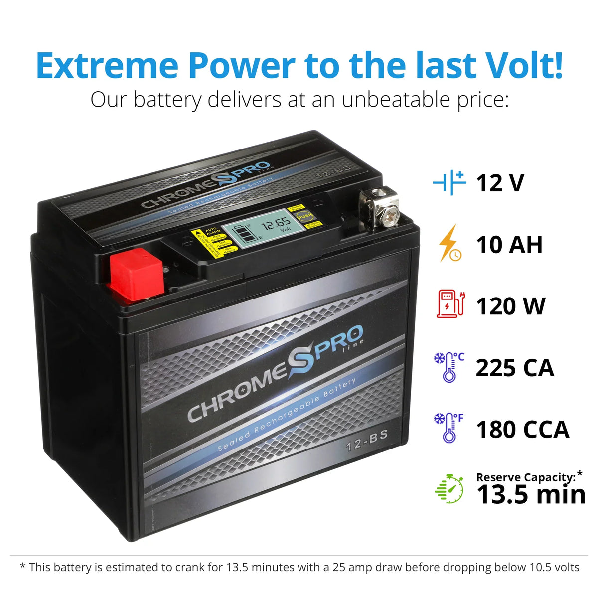 (12-bs Suzuki Battery iGel Volts,10 Gsx-r1000 AGM 12v, Cca) 1000cc Ytx12-bs Ah, Sealed 2001 Chrome Battery for 180 12 Pro Motorcycle