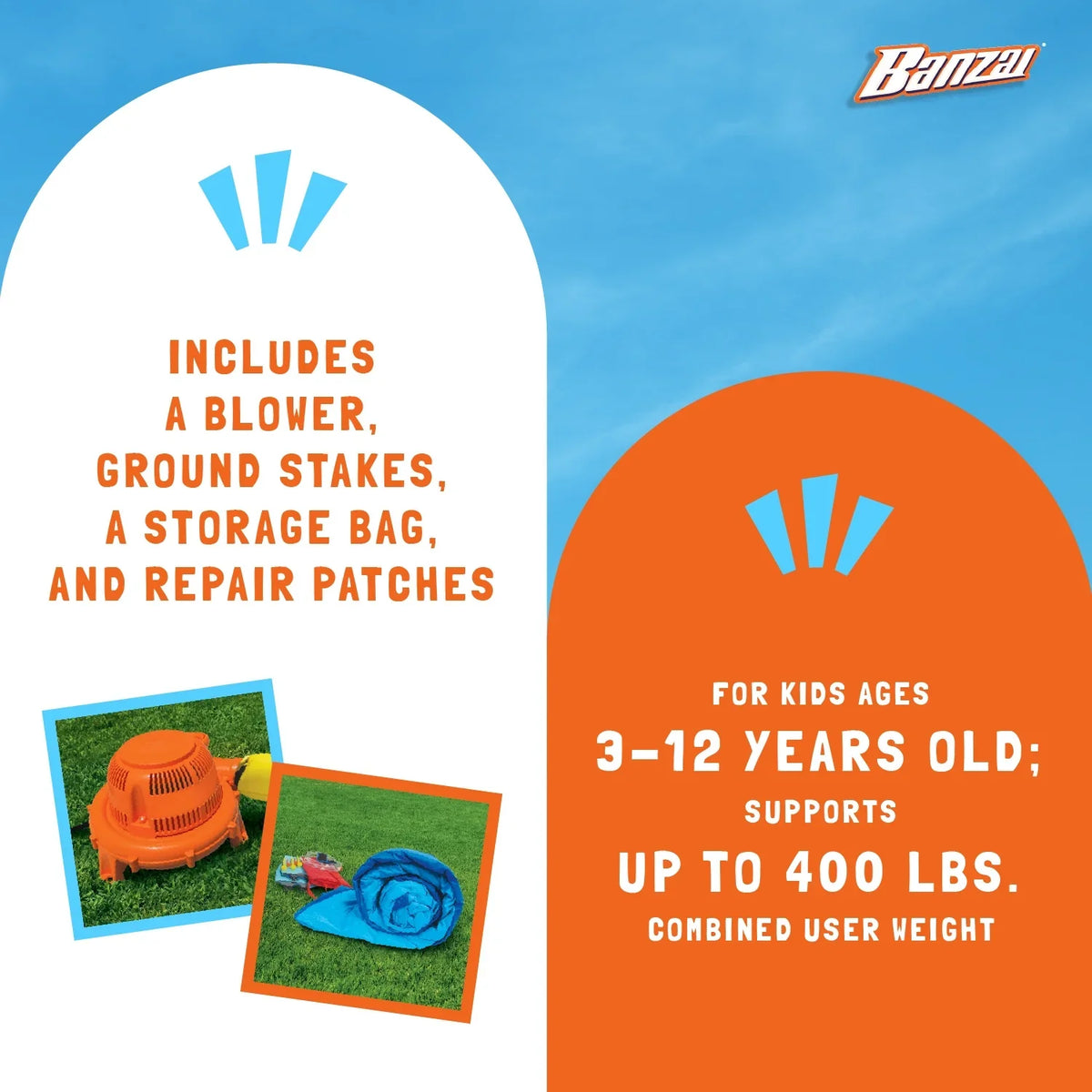 2 Fun House Slides Complete Bounce Slide with Air Blower Banzai N’ Set and
