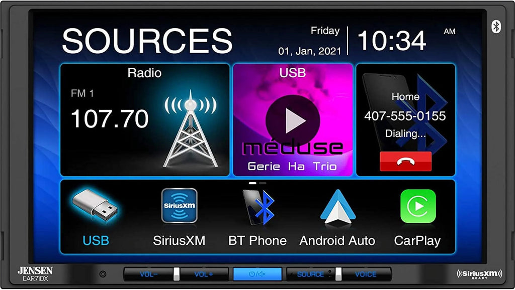 with l Mechless Jensen x l Built-in CarPlay Bluetooth l Multimedia Android 240 SiriusXM-Ready Receiver (60W 7” Power MOSFET 4) l CAR710X Auto Watts