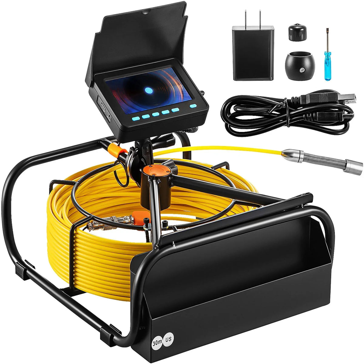 Sewer DVR Camera Monitor, Camera Battery, Pipeline 30M Function, 4.3 IP68, Inspection 98.4 LEDs, LCD Waterproof FT Cable, VEVOR 6 Inch - 8500mAh