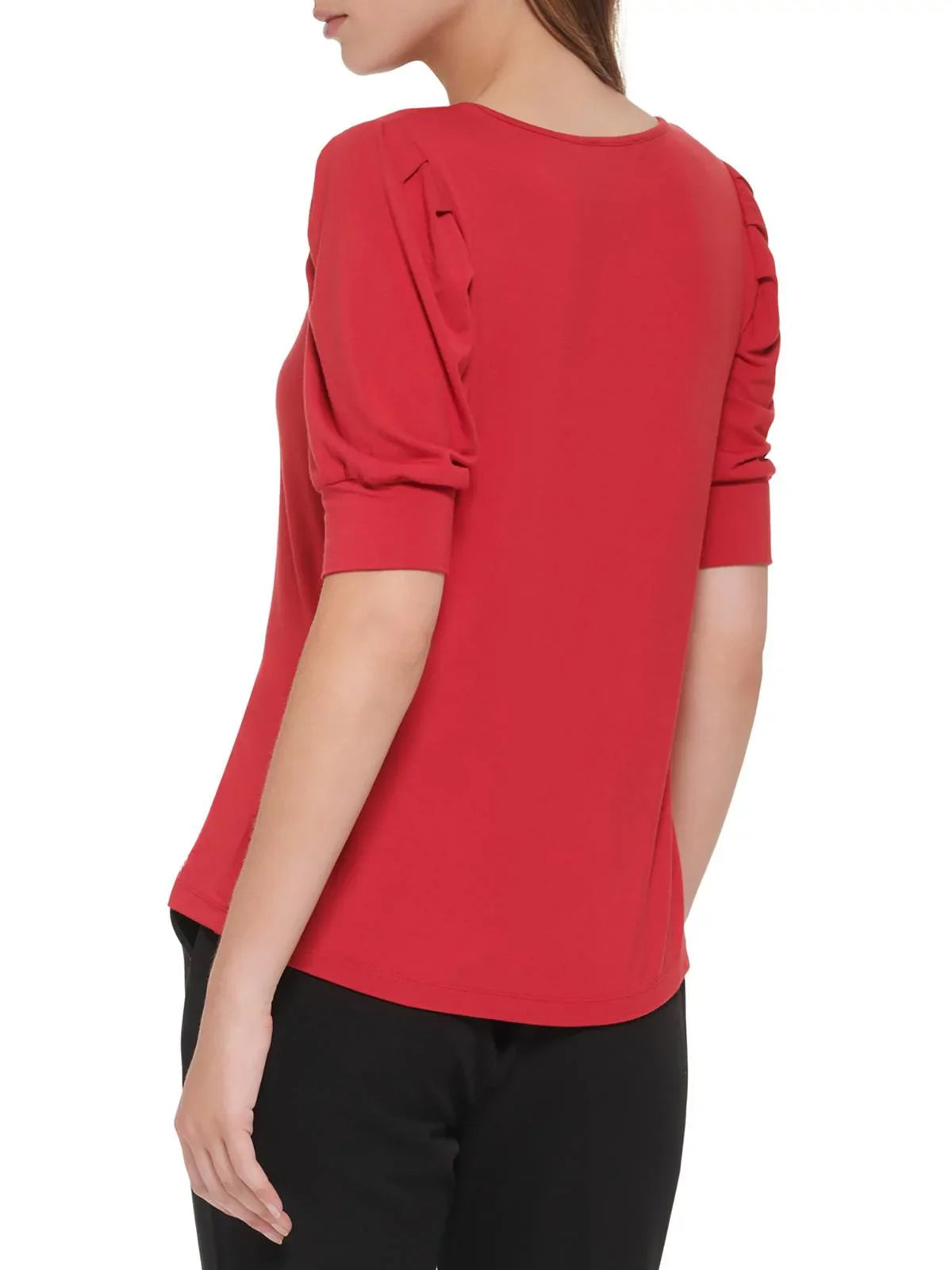 Womens Pleated Shoulder Top Tommy Elbow Pullover Sleeves Hilfiger