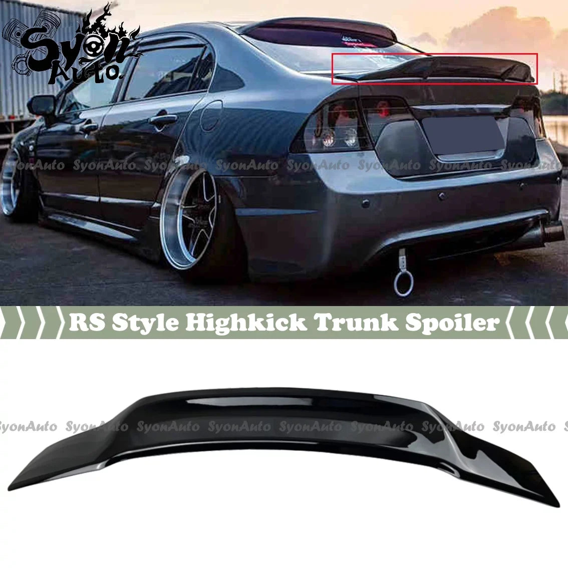 2006-2011 RS design WING GLOSSY TRUNK HIGHKICK FITS SPOILER HONDA SEDAN CIVIC BLACK