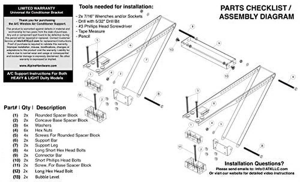 Support for Window Conditioner Up 24000 HARDWARE Air BTU - Window Bracket - Air Conditioner - Universal lbs. Heavy-Duty (Heavy Support AC 180 AC BTU AC ALPINE 12000 to to Units Duty)