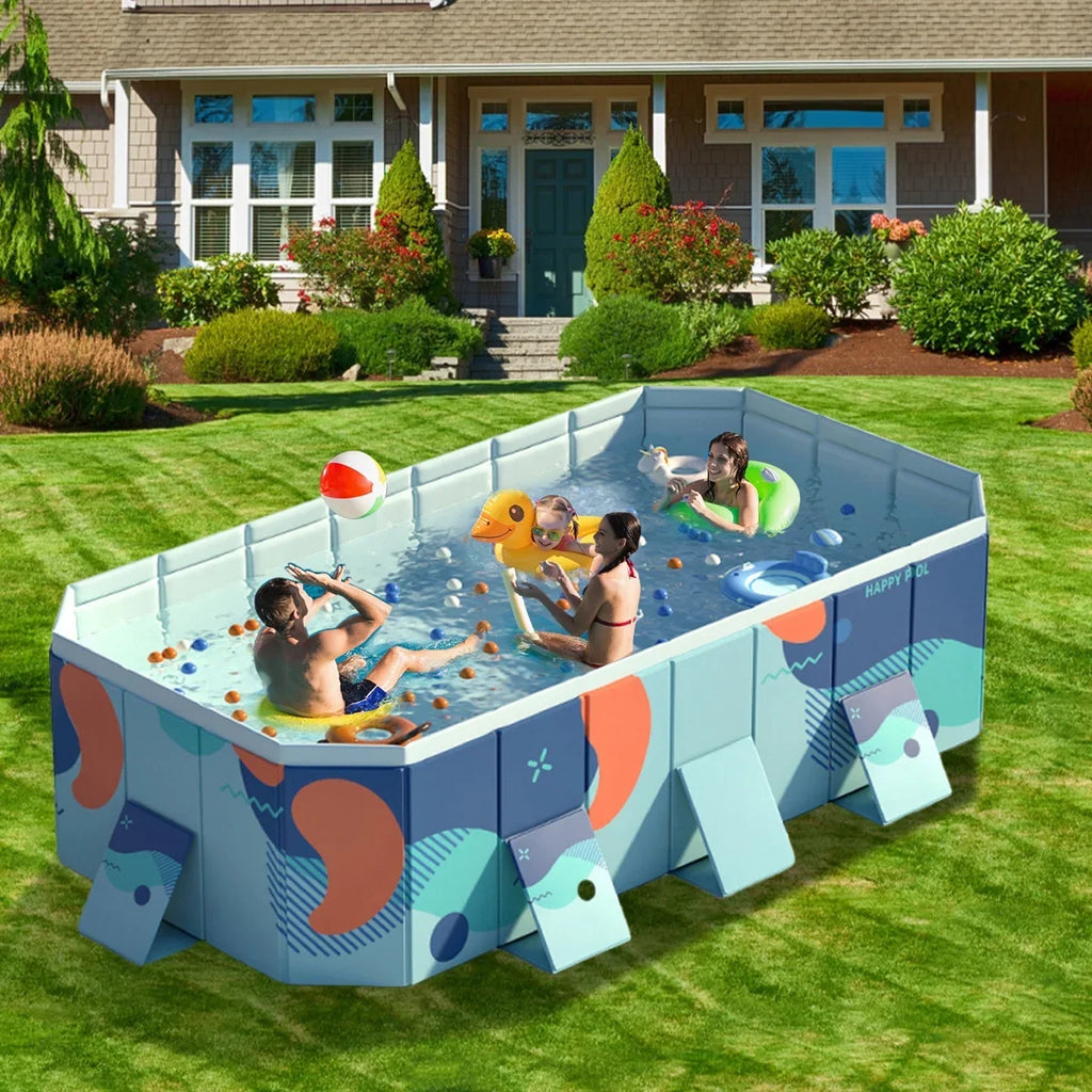 Collapsible Pool Garden Kiddie Swimming Ground Pool Backyard(Blue) 113" for Above Non-Inflatable ANJORALA