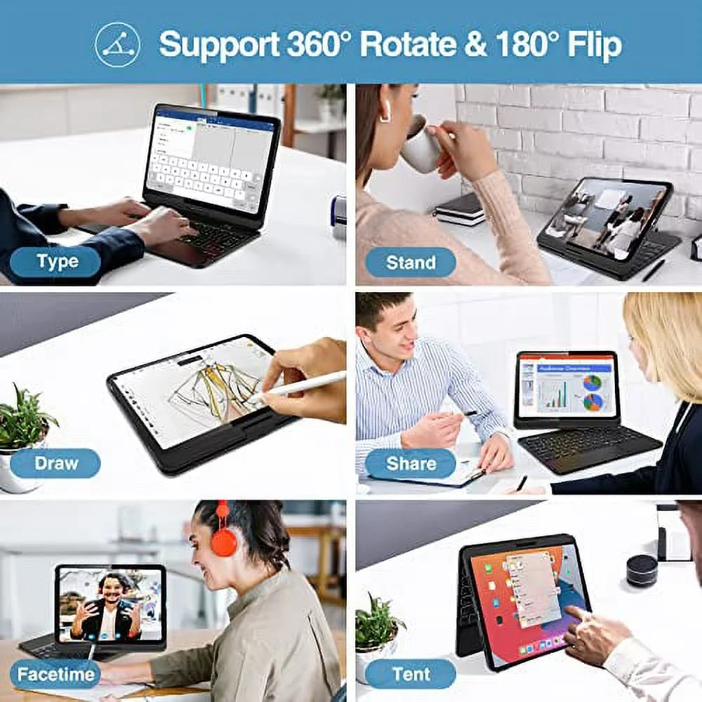 iPad 10th for Generation Touchpad 10th iPad Case Gen inch Color –Black ProCase for 10.9 Backlit 360 Multi-Touch with 7 Keyboard Rotation Degree Trackpad, 2022 Case Keyboard