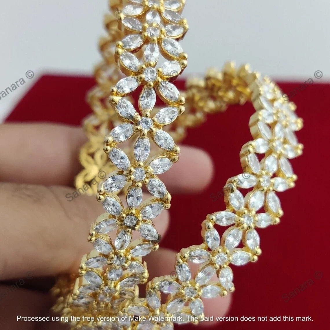 Tone Costume Bangles Leaf Indian Set Wedding Zircon AD Bollywood Bracelet Ethnic Designer Gold Jewelry