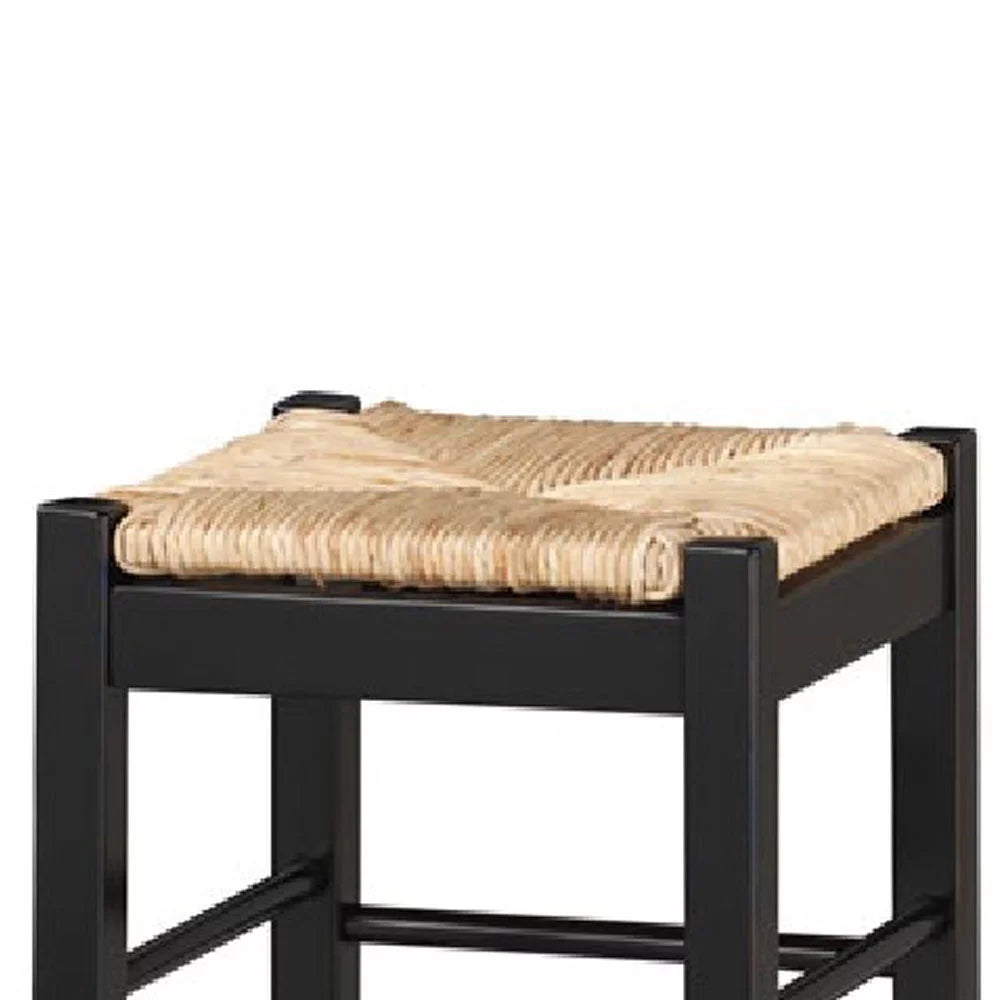 Sherpi Frame Rush Saber Beige with Legs, Saltoro Black- Barstool and Woven Wooden
