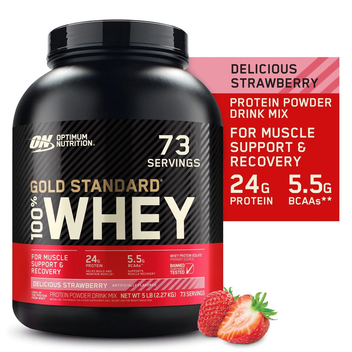 Whey Delicious lb, Servings Gold Strawberry, Powder, Standard 100% 73 Nutrition, Protein Optimum 5