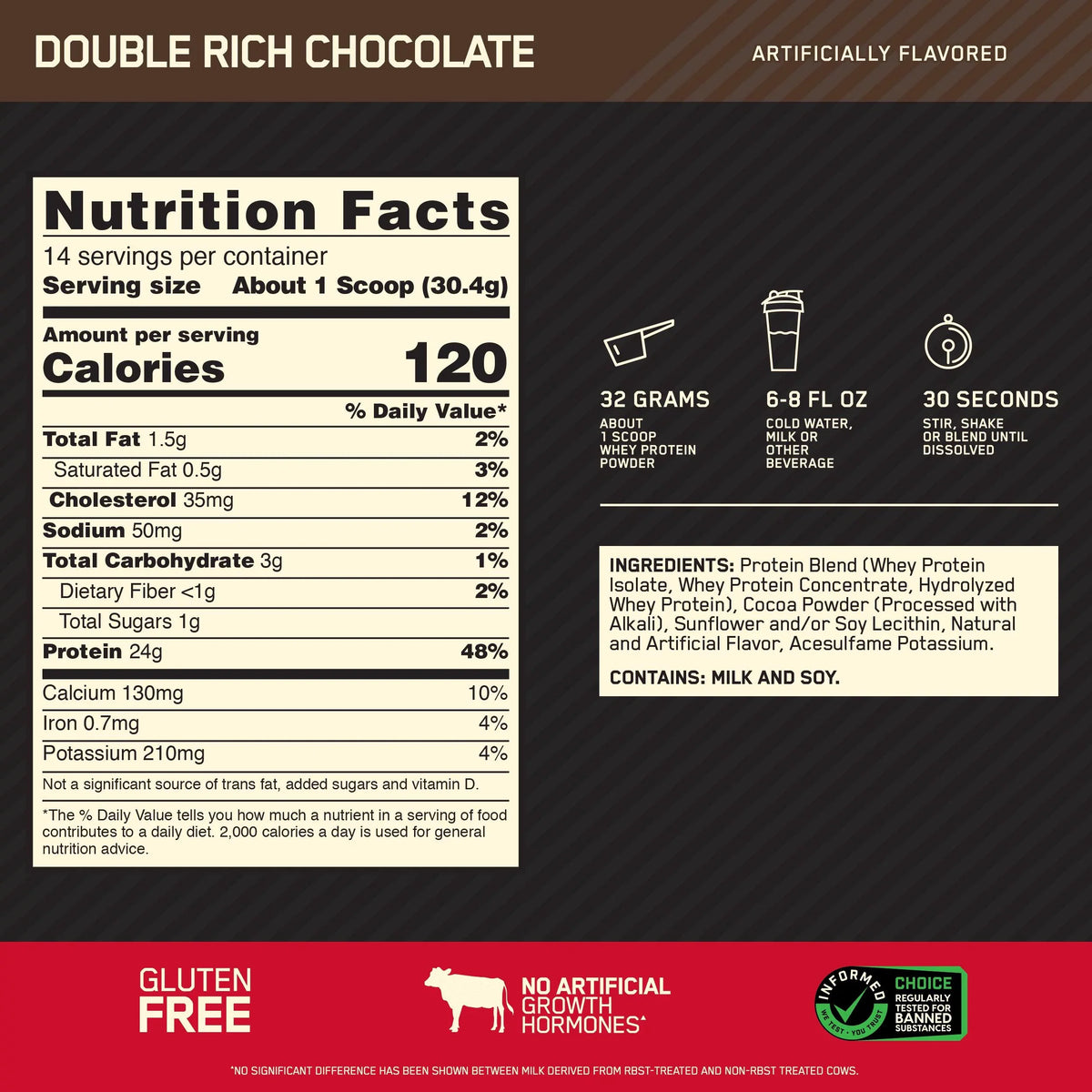14 Whey 1 100% Gold Rich Optimum Standard Servings Powder, Nutrition, lb, Double Chocolate, Protein